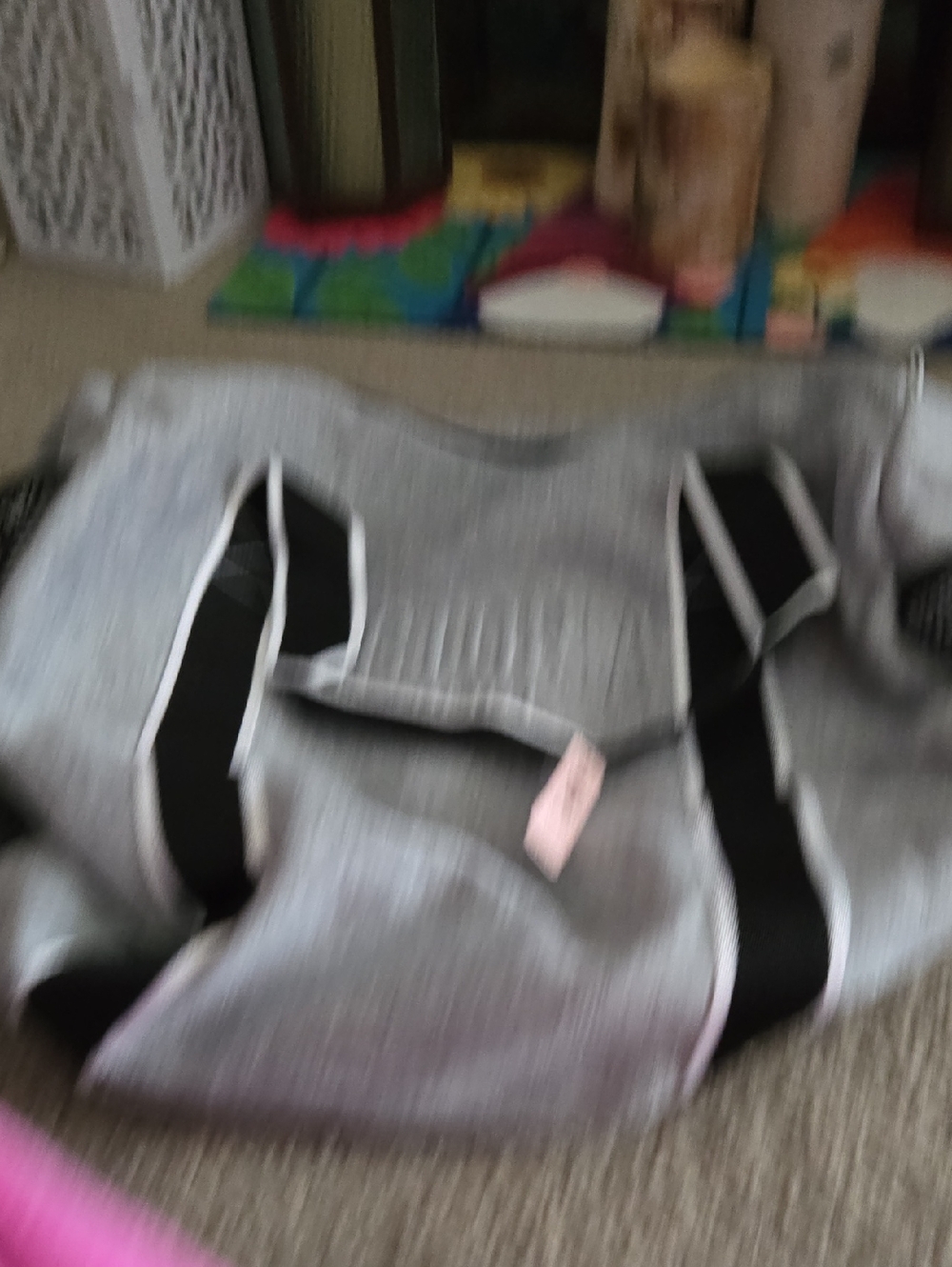 Victoria's Secret Gray and Black Duffel Bag with Pink Tag